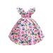 Sunisery Kids Girls Prom Dress Fly Sleeve Bow Floral A-line Dress Patchwork Princess Dress Party Stage Show Dress Pink 6-7 Years