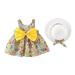 Summer Savings Clearance 2024! Loopsun Toddler Girl Dress Crew Neck Sleeveless Floral Printing Mini Dress with Hat Two-piece Suit Yellow