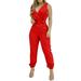 Yeahitch Women s Floral Print Jumpsuits Romper 2023 Summer Elegant Belted V Neck Party with Pocket Casual Red L