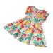 Toddler Kids Baby Girls Cute Dress Summer Round Neck Print Flying Sleeve Dresses Ruffle Sleeveless Dress