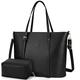 NUBILY Women Handbag Laptop Tote Bag 15.6 Inch Leather Large Tote Bag Lightweight Shoulder Office Bag Lady for Work Shopping Black with Makeup Bag