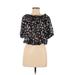 Jon & Anna Short Sleeve Blouse: Black Floral Tops - Women's Size Medium