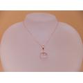 Rose Quartz Necklace, Half Moon Cubic Zirconia, Gemstone, Sterling Silver Gld Plated Pendant