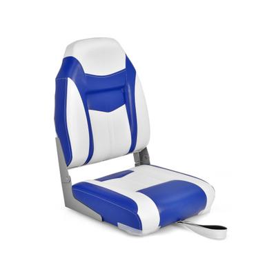 Costway High Back Folding Boat Seats with Blue White Sponge Cushion and Flexible Hinges-Blue