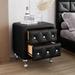 Elegant Black PU Nightstand w/ 2 Drawers and Crystal Handle