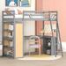 Versatile Loft Bed with Ladder & 4-Tier Storage Shelves, Saving Space Solid Pine Wood Bedframe with Desk & Safety Guardrails