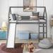 Elegant Design Twin Size Loft Bed with Slide, Roof & Ladder, Wooden House Bed with Safety Guardrails, No Box Spring Needed, Grey