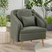 Modern Livingroom Accent Chair Velvet Armchair Upholstered Barrel Chair Metal Leg Club Chair with Lumbar Pillow, Seaweed Green