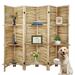 Fionafurn 6 Panels Wood Room Divider Folding Screen with Display Shelves Natural Color