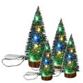 KARLSITEK 4 PCS Bottle Brush Trees Christmas with Lights Mini Table Top Christmas Pine Tree Decor Small Sisal Trees Dollhouse Christmas Decorations Miniature Xmas Trees Artificial Snow Forest Trees