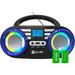 KLIM B3 CD Player Portable Boombox - FM Radio Bluetooth CD MP3 AUX USB - RGB - CD Boombox - Wired and Wireless Mode with Rechargeable Batteries - Digital EQ - Blue