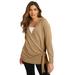 Plus Size Women's Touch of Cashmere Wrap-Front Cardigan by June+Vie in Soft Camel (Size 26/28)