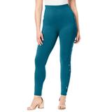 Plus Size Women's Side Embellished Legging by Roaman's in Teal Embroidered Vines (Size 22/24)