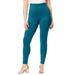 Plus Size Women's Side Embellished Legging by Roaman's in Teal Embroidered Vines (Size 22/24)