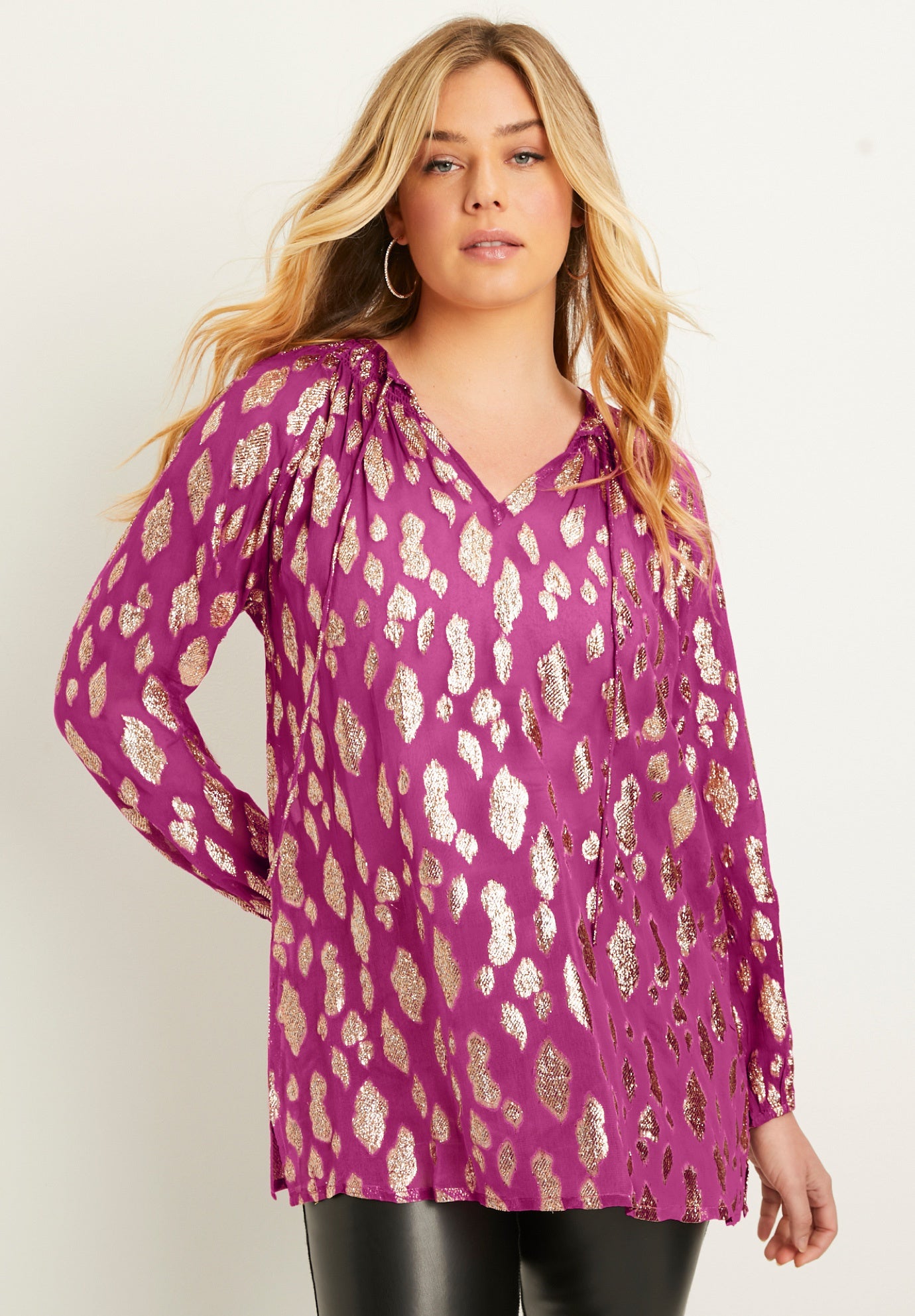 Plus Size Women's Metallic Print Blouse by June & Vie in Raspberry (Size 18/20)