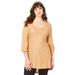 Plus Size Women's Textured Square Neck Sweater by Roaman's in Camel Bias Chevron (Size 30/32)