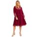 Plus Size Women's Coraline Embroidered Peasant Dress by June+Vie in Rich Burgundy Embroidery Geo (Size 10/12)
