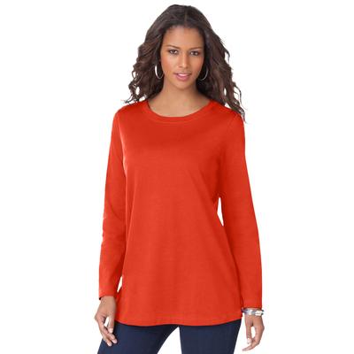 Plus Size Women's Long Sleeve Crewneck Ultimate Tee by Roaman's in Copper Red (Size S) Shirt