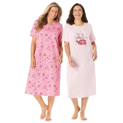 Plus Size Women's 2-Pack Long Sleepshirts by Dreams & Co. in Pink Tea Cup (Size 3X/4X) Nightgown