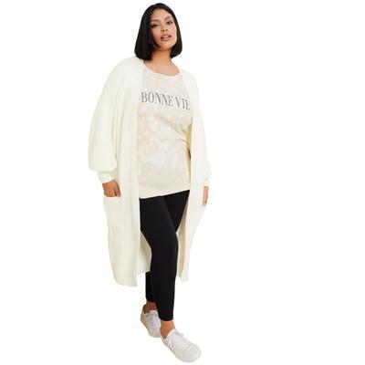 Plus Size Women's Open-Front Cardigan by June+Vie in Ivory (Size 18/20)