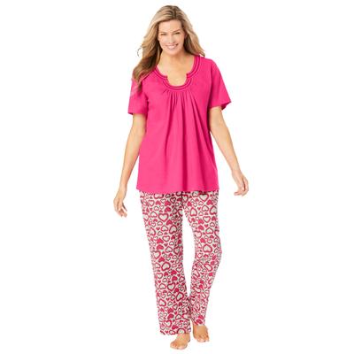 Plus Size Women's Embroidered Short-Sleeve Sleep Top by Catherines in Raspberry Sorbet (Size 4X)