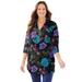 Plus Size Women's Breezeway Half-Zip Tunic by Catherines in Black Floral (Size 1X)