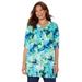 Plus Size Women's UPTOWN TUNIC BLOUSE by Catherines in Dark Sapphire Painterly Floral (Size 5X)
