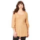 Plus Size Women's Textured Square Neck Sweater by Roaman's in Camel Bias Chevron (Size 18/20)