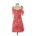 The Andamane Casual Dress - Mini Cold Shoulder Short sleeves: Red Floral Dresses - Women's Size Small