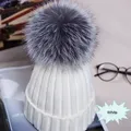 Bonnet chaud en fausse fourrure pour femme bonnet Bobble Pom Pom bonnet de ski grand noir bleu