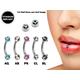 Titanium Vertical Labret Stud Lip Piercings With Multi Stone Ball - 18G 16G 14G Curved Bar Also Piercing For Anti- Eyebrow, Rook