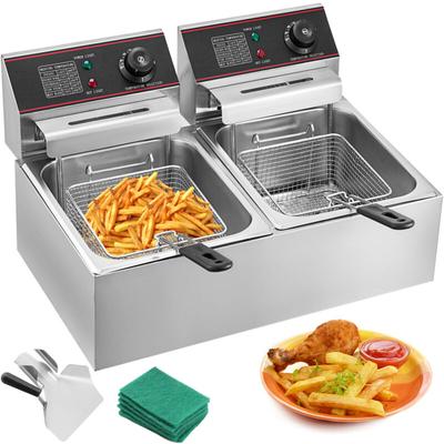 Mophorn - 6000W Doppelfritteuse 12L Kommerziell Dual einstellbare Temperaturregelung Edelstahl