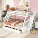 Twin over Full Size Wood Bunk Bed with Storage Staircase and 3 Drawers, Kid's Bed with Wood Slats and Small Open Shelf