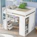Full Size Loft Bed with Built-in Wardrobe, 2-Drawer Desk and Open Cabinet, Wood Kid's Bed with Ladder and Wood Slats