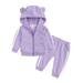Kid Toddler Boys Outfits Bear Print Hooded Ear Zipper Sweatshirt With Pants Baby Boys Summer Clothing Sets Size 100 Purple