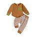 Peyakidsaa Newborn Infant Baby Boy Girl Outfit Unisex Long Sleeve T-Shirts Pants Set 2 Piece Clothes Set