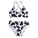 ZRBYWB Girls Swimsuit Summer Cute Crisscross Back Cow Floral Print Two Piece Swimsuit Cute Swimwear