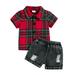 Boys Outfits Summer Two Piece Spring Summer Plaid Cotton Short Sleeve Shirt Jeans Shorts Baby Boys Summer Clothing Sets Size 6M Red