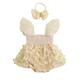 Coduop Newborn Baby Girl Butterfly Ruffles Sleeve Tulle Mesh Skirt Jumpsuits Romper with Headband