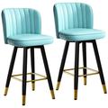 Set of 2 Barstools Swivel High Chairs, Modern Kitchen Dining Counter Stools with Upholstered Leather Back, Metal Frame and Gold Footrest(Size:65 cm,Color:Blue)