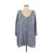 Brandy Melville Casual Dress - Shift V Neck 3/4 sleeves: Blue Marled Dresses - Women's Size 3