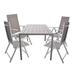 Patio Dining Table Chair Sets 55" Aluminum Frame Outdoor Table with Set of 4 Folding Sling Back Chairs, Grey