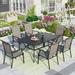 Summit Living 7-Piece Outdoor Dining Set with High-Back Padded Chairs for 6-Person Umbrella Support Black & Gray