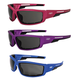 Global Vision Sly Motorcycle Glasses for Women ATV Padded Riding Glasses Sunglasses 3 Pairs with Smoke Lenses and Pink Purple & Blue Metallic Frames