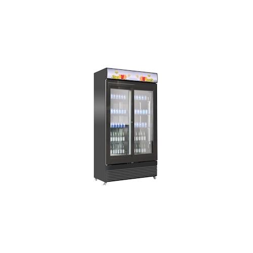 Mobiler Flaschenkühlschrank mit 2 Glas-Schiebetüren Getränkekühlschrank Kühlschrank Gastro 709 L +2/10°C ISO 45 mm