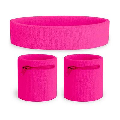 Neon Pink Zippered Sweatband Set