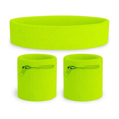 Neon Yellow Zippered Sweatband Set