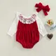 Ensemble de vêtements princesse pour bébés filles barboteuse et coiffure en dentelle couleur rouge