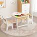 Costway Kid's Table and Chairs Set with Double-sized Tabletop-Natural