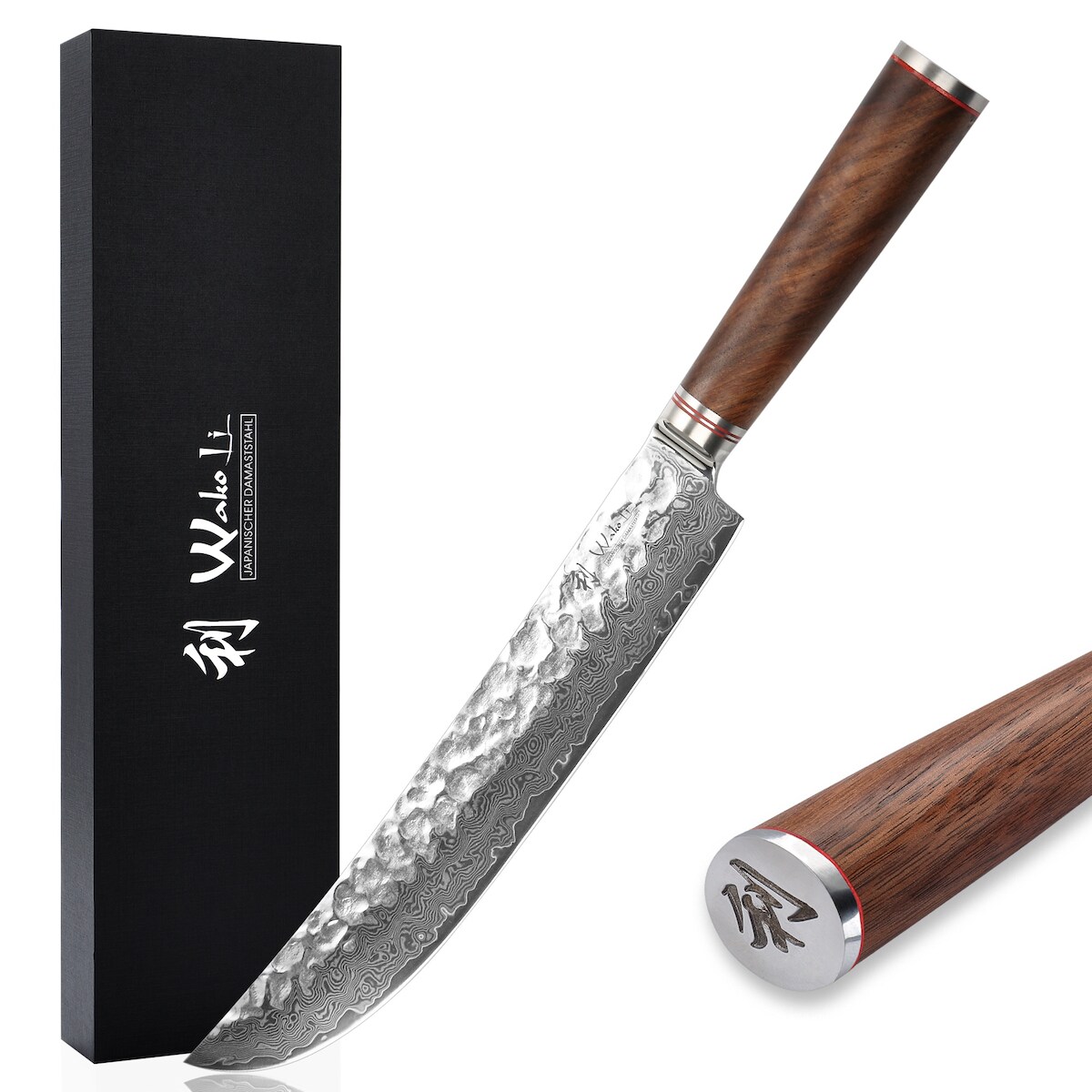 Wakoli Nussbaum Damast Premium Tranchier- & Fleischmesser I 25 cm Klinge I Nussbaumholzgriff Image